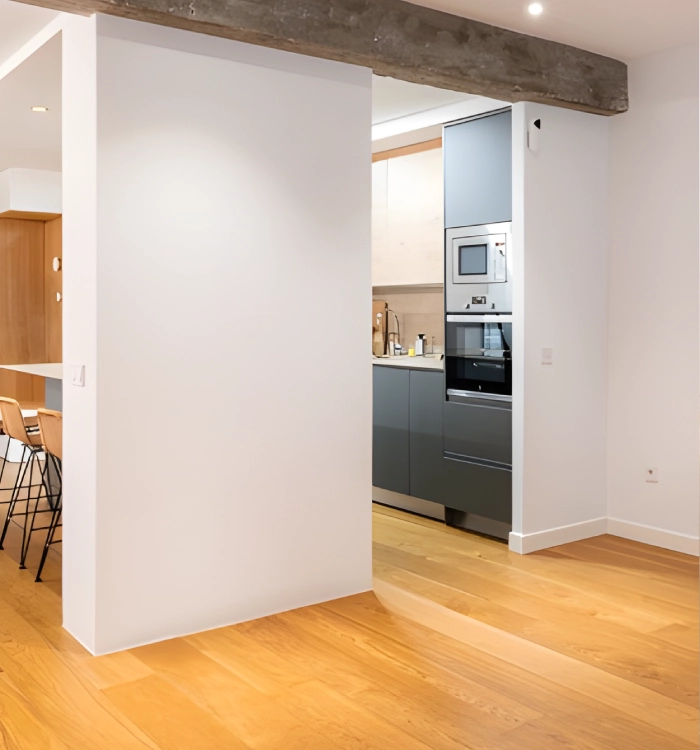 cozinha moderna e pavimento vetaparket lineal floor