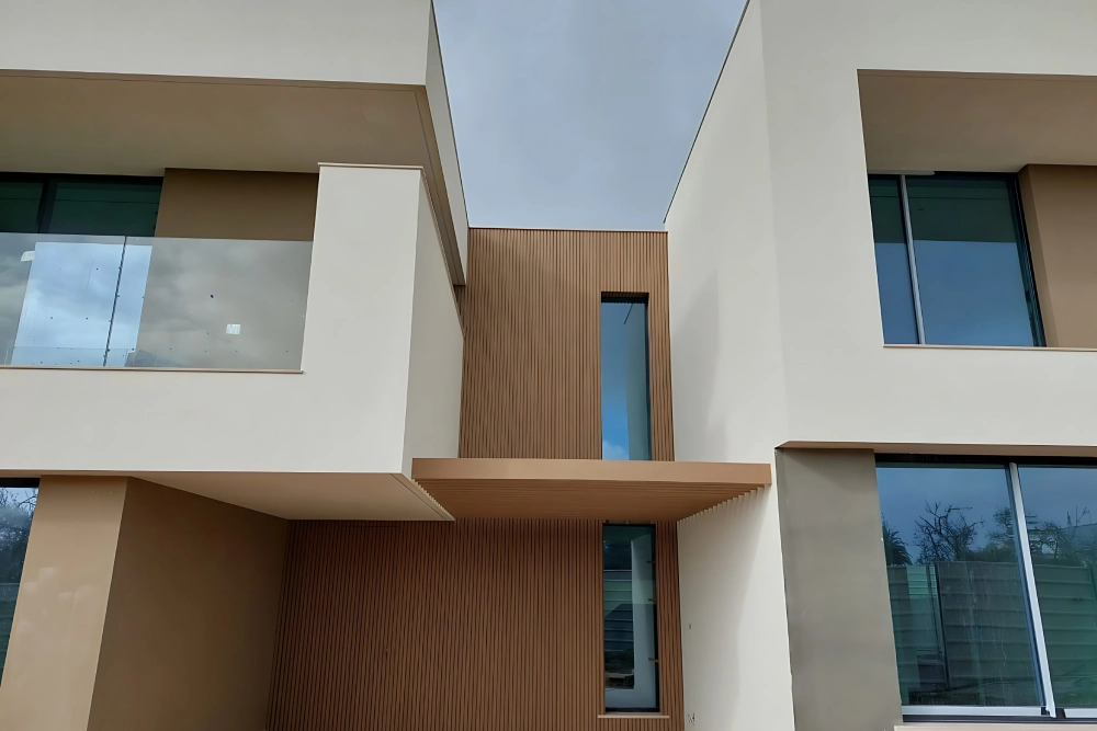 projeto mv com revestimento tarimatec moradia particular fachada exterior 
