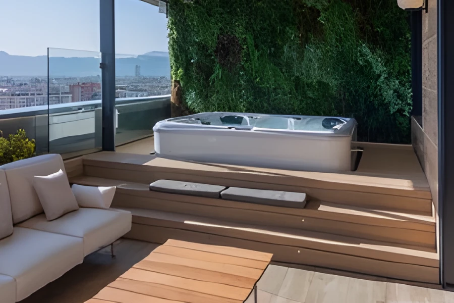 Tarimatec 5 tarimatec deck solida wood em casa moderna com jaccuzi